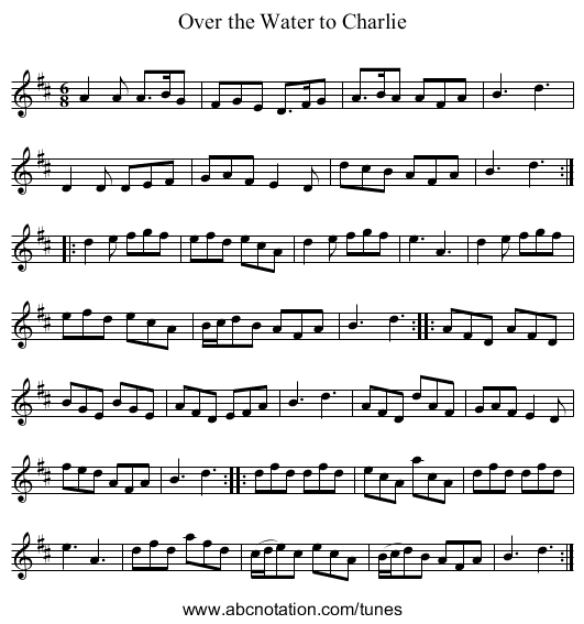 Over the Water to Charlie - staff notation