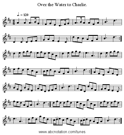 Over the Water to Charlie. - staff notation