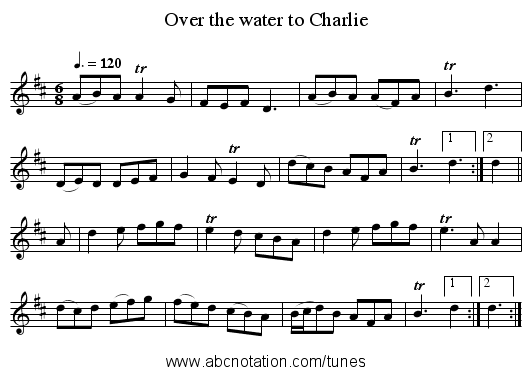 Over the water to Charlie - staff notation