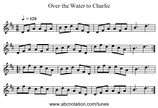 Over the Water to Charlie - staff notation