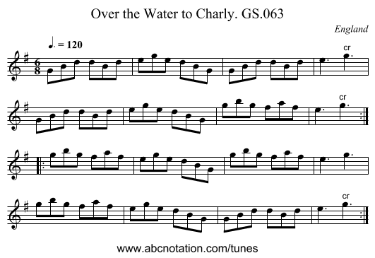 Over the Water to Charly. GS.063 - staff notation