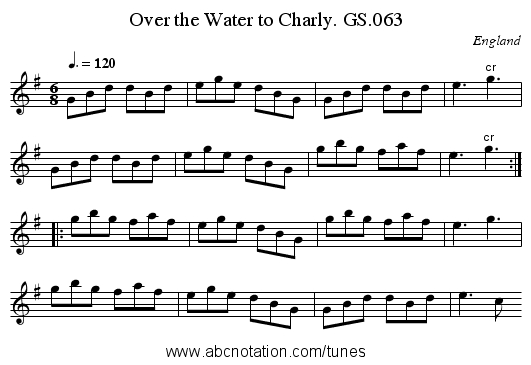 Over the Water to Charly. GS.063 - staff notation