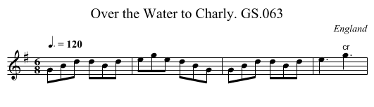 Over the Water to Charly. GS.063 - staff notation