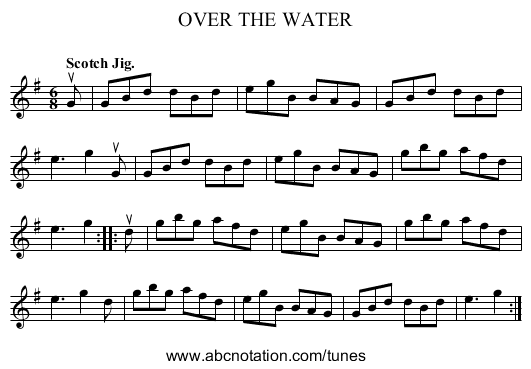 OVER THE WATER - staff notation