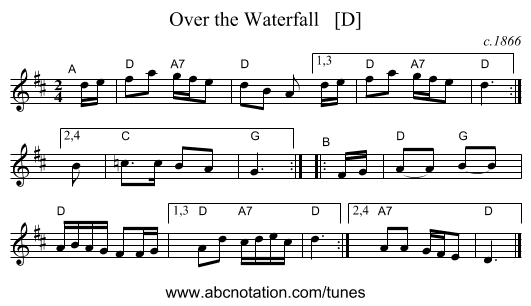 Over the Waterfall   [D] - staff notation