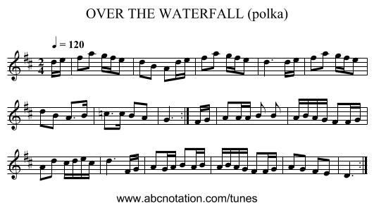 OVER THE WATERFALL (polka) - staff notation
