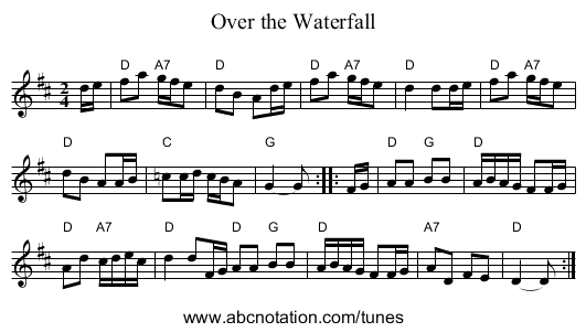 Over the Waterfall - staff notation