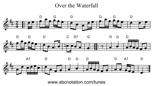 Over the Waterfall - staff notation