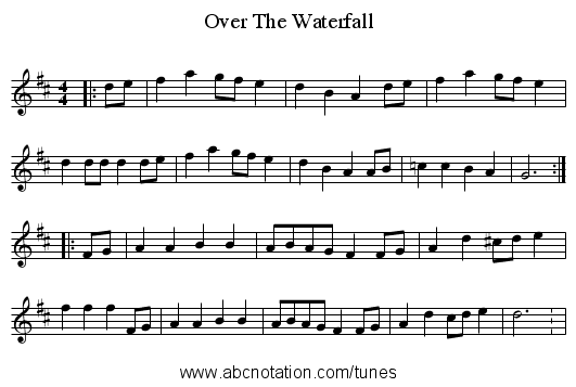 Over The Waterfall - staff notation
