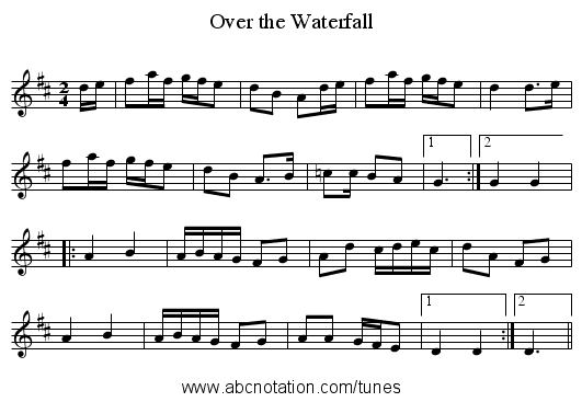 Over the Waterfall - staff notation