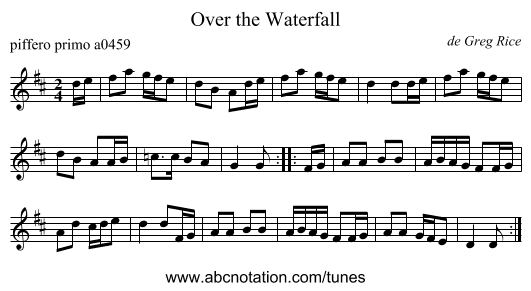 Over the Waterfall - staff notation