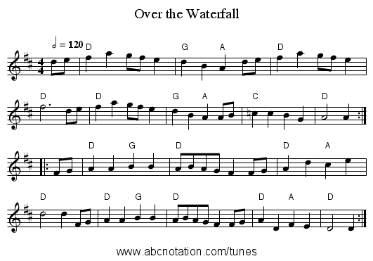 Over the Waterfall - staff notation