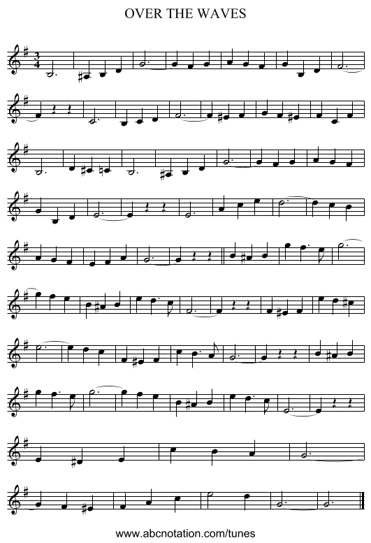 OVER THE WAVES - staff notation