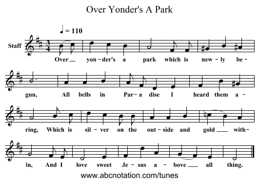 Over Yonder's A Park - staff notation