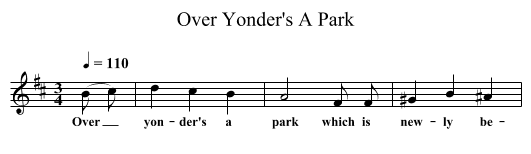 Over Yonder's A Park - staff notation