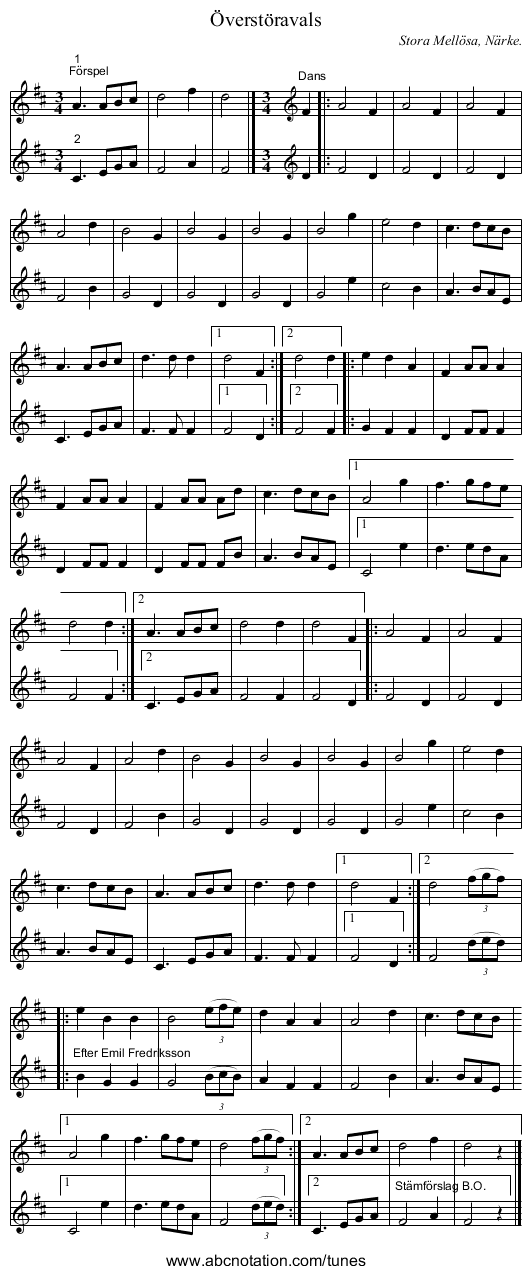 Överstöravals - staff notation