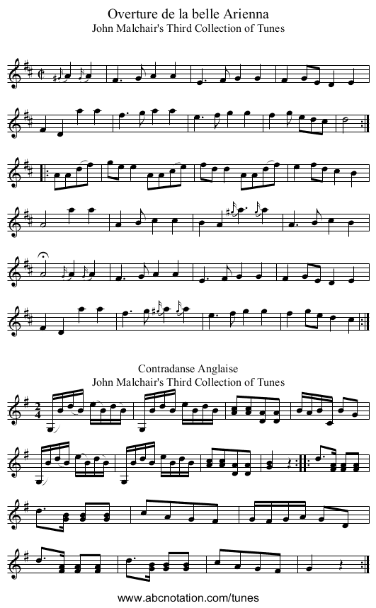 Overture de la belle Arienna - staff notation