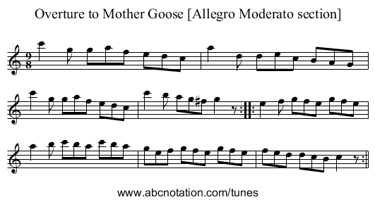 Overture to Mother Goose [Allegro Moderato section] - staff notation