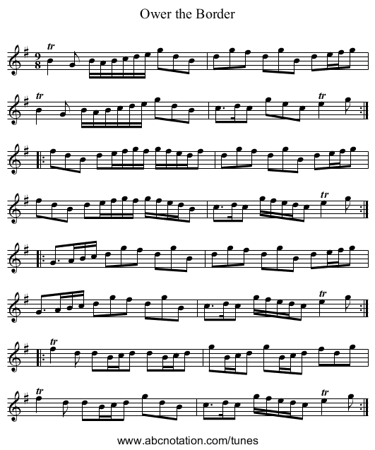 Ower the Border - staff notation