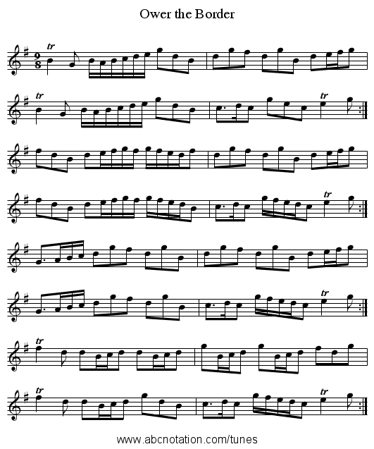 Ower the Border - staff notation