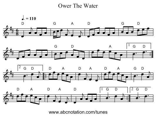 Ower The Water - staff notation