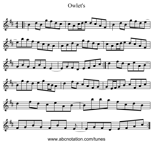 Owlet's - staff notation