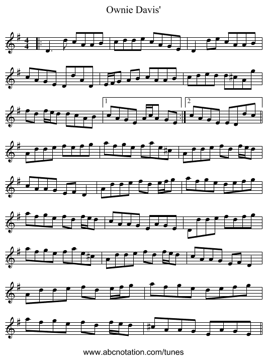 Ownie Davis' - staff notation