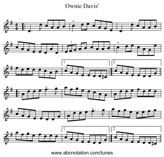 Ownie Davis' - staff notation