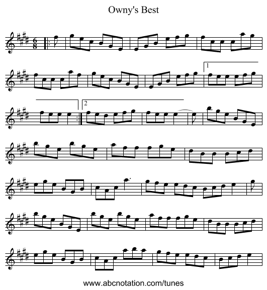 Owny's Best - staff notation