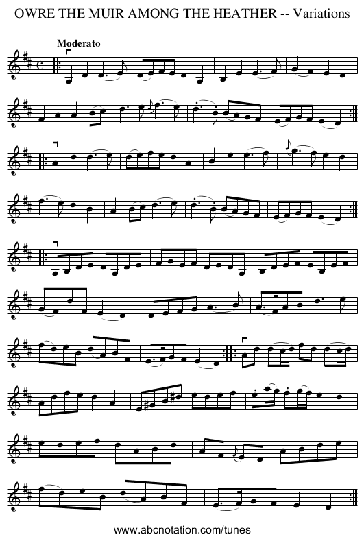 OWRE THE MUIR AMONG THE HEATHER -- Variations - staff notation