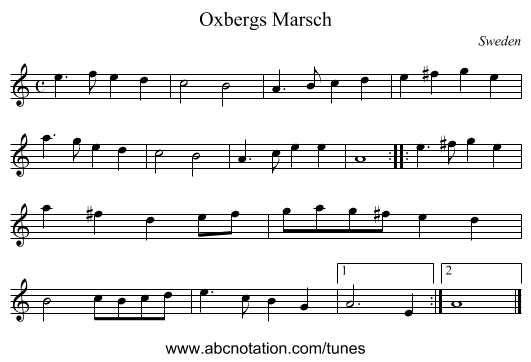 Oxbergs Marsch - staff notation