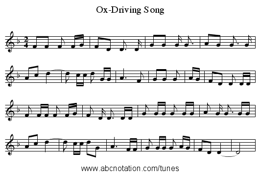 Ox-Driving Song - staff notation