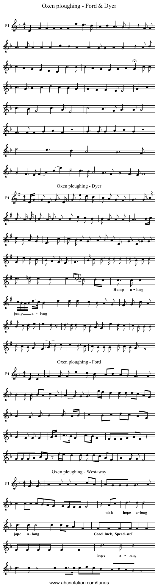 Oxen ploughing - Ford & Dyer - staff notation