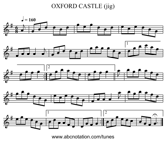 OXFORD CASTLE (jig) - staff notation