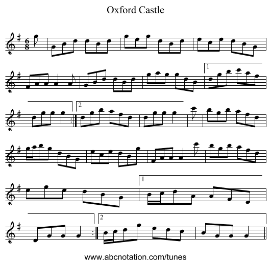 Oxford Castle - staff notation
