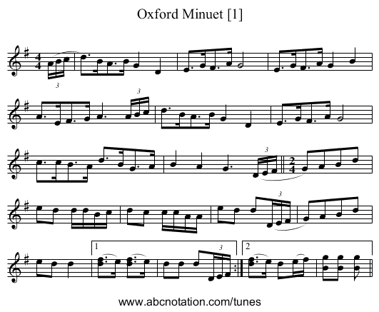 Oxford Minuet [1] - staff notation