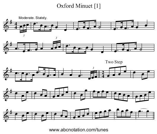 Oxford Minuet [1] - staff notation