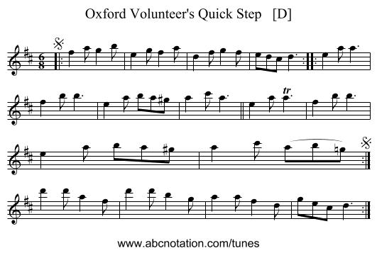 Oxford Volunteer's Quick Step   [D] - staff notation