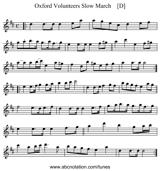Oxford Volunteers Slow March    [D] - staff notation