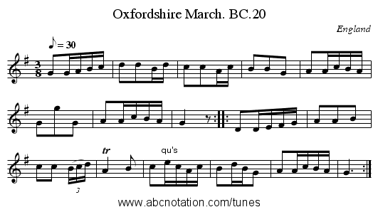 Oxfordshire March. BC.20 - staff notation