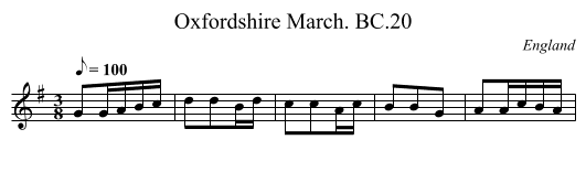 Oxfordshire March. BC.20 - staff notation