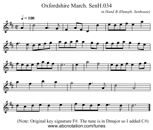 Oxfordshire March. SenH.034 - staff notation