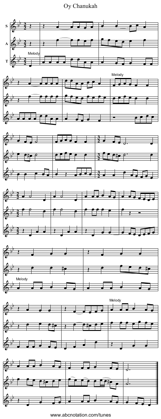 Oy Chanukah - staff notation