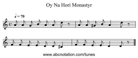 Oy Na Hori Monastyr - staff notation