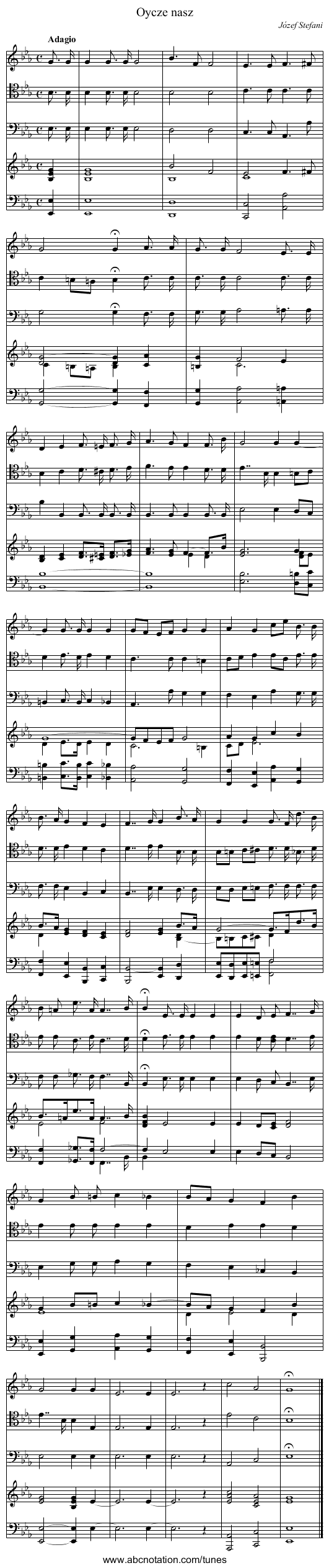 Oycze nasz - staff notation