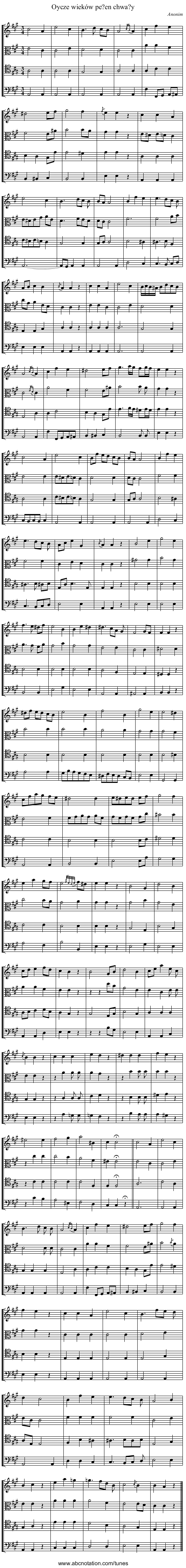 Oycze wieków pe?en chwa?y - staff notation
