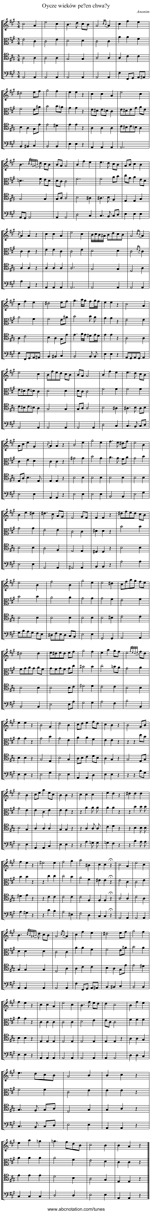Oycze wieków pe?en chwa?y - staff notation