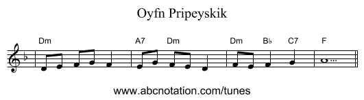 Oyfn Pripeyskik - staff notation