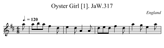 Oyster Girl [1]. JaW.317 - staff notation