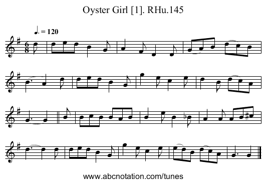 Oyster Girl [1]. RHu.145 - staff notation